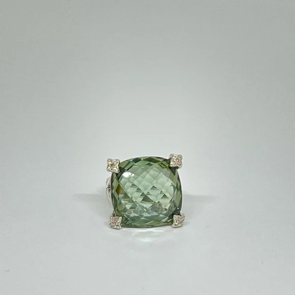 David Yurman Cushion On Point ring in silver, diamonds and prasiolite - Picture 1 of 13